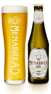 A bottle and glass of Menabrea Birra
